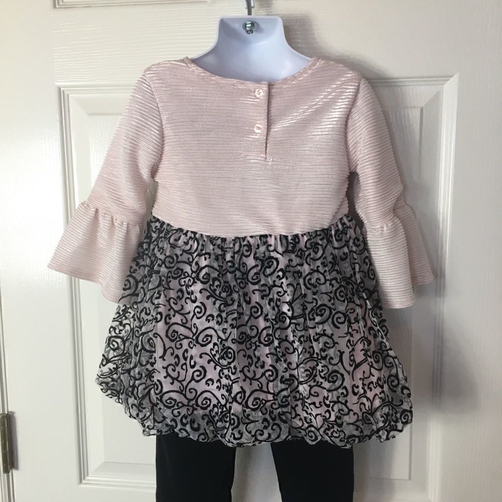 LITTLE LASS Floral Velvet Dress & velvet leggings - Picture 6 of 7